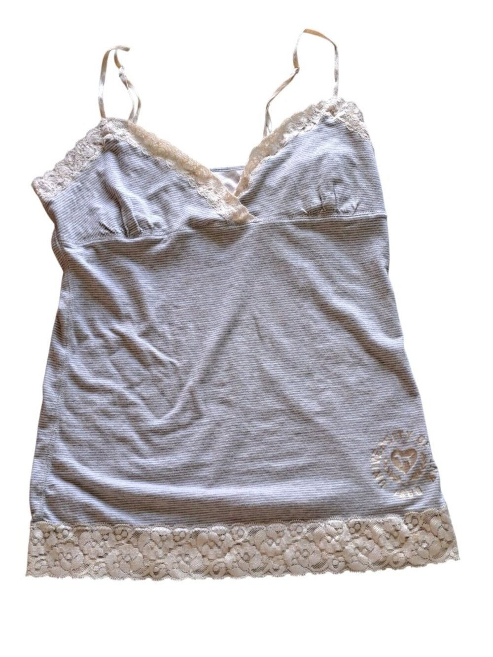 Y2k Victorias Secret Lace Trim Striped Camisole Tank Top  Gray & Cream L RARE